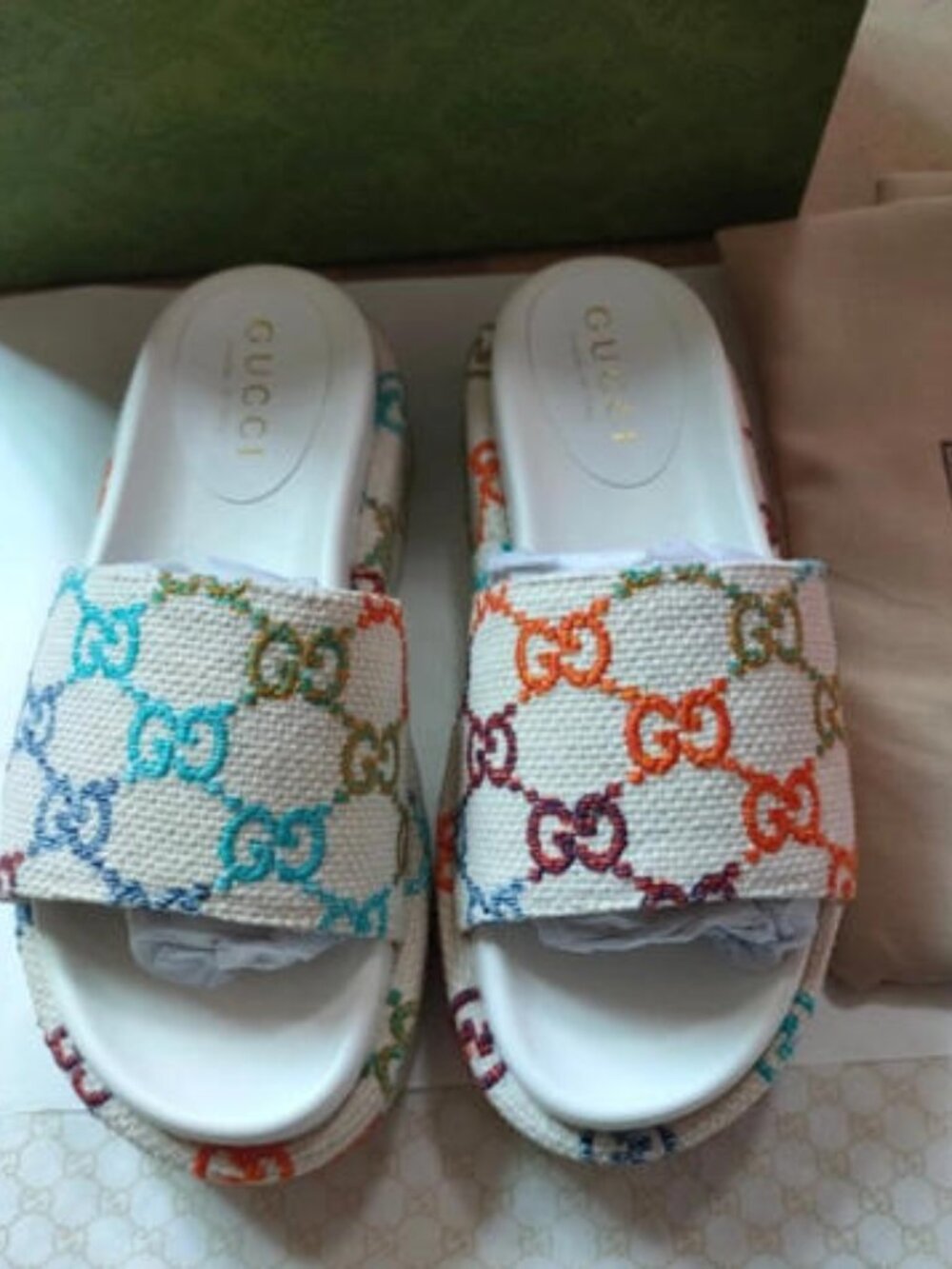 Gucci Multicolor GG Platform Slides – Size 39, Complete with Box & Dust Bag
